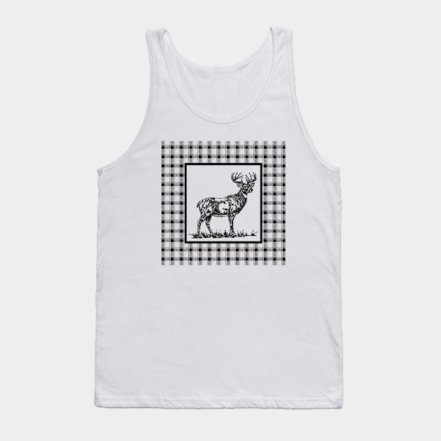 Vintage Stag on Plaid Tank Top by Jean Plout Designs